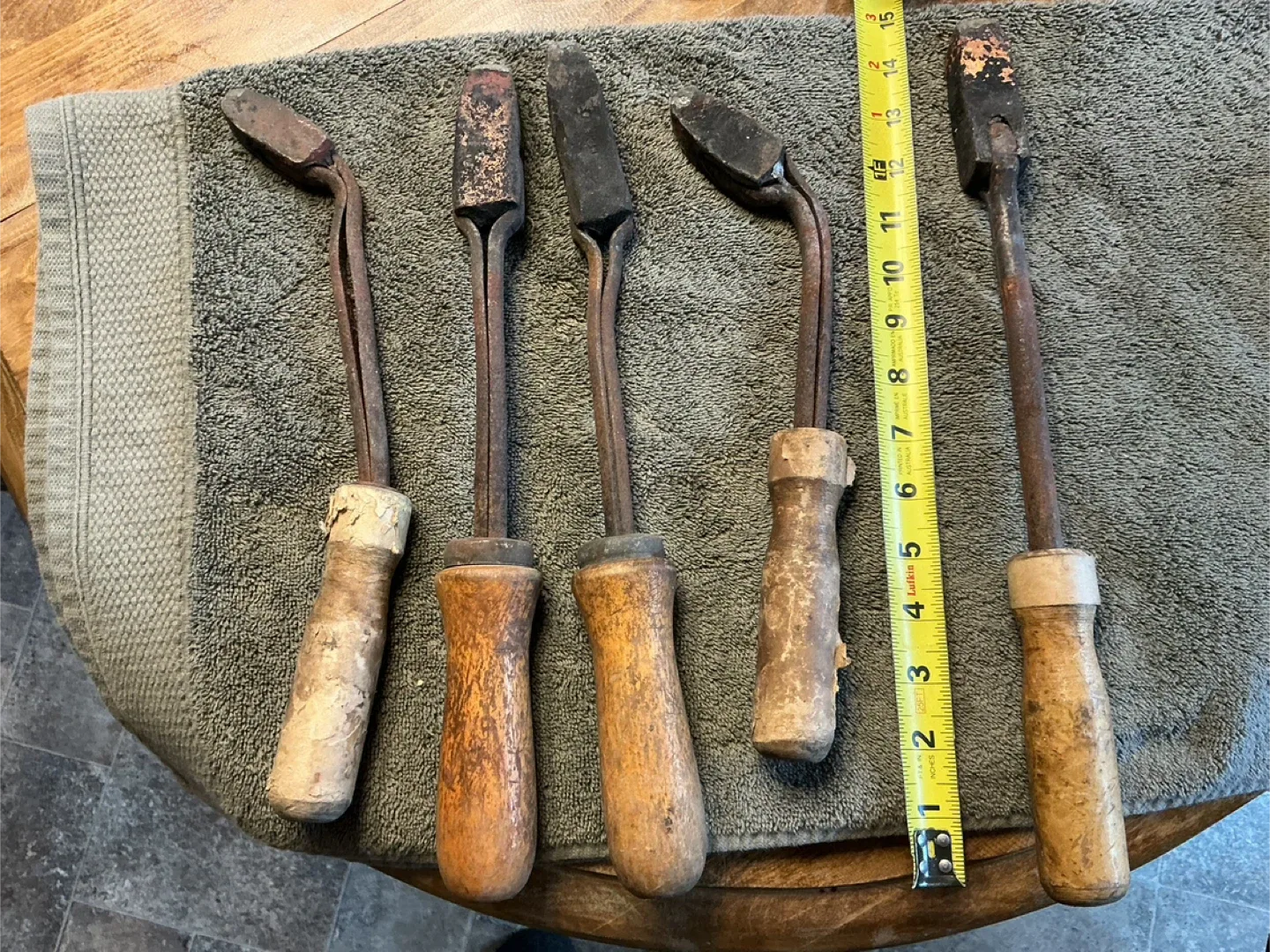 5 Antique Copper Head Wood Handle Soldering Irons ! image indicator(5)