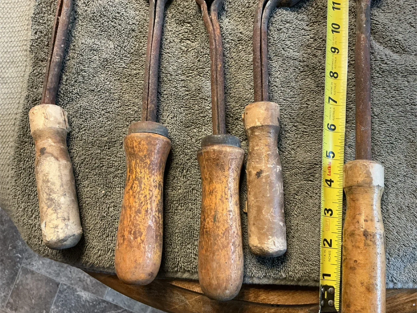 5 Antique Copper Head Wood Handle Soldering Irons ! image indicator(4)