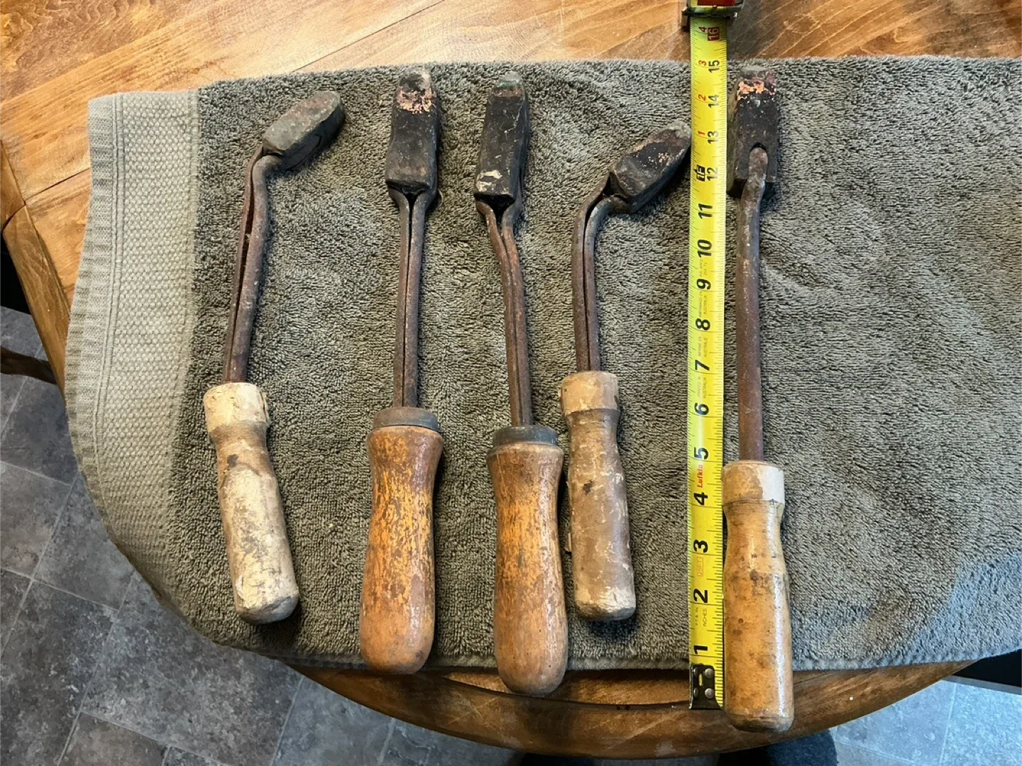 5 Antique Copper Head Wood Handle Soldering Irons !