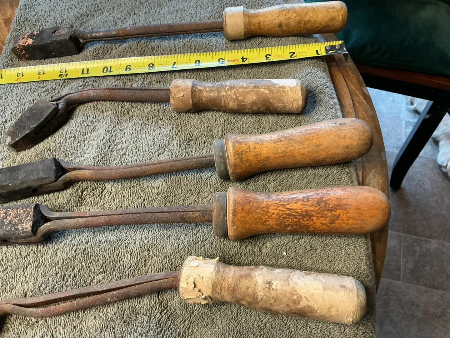 5 Antique Copper Head Wood Handle Soldering Irons ! image indicator(9)