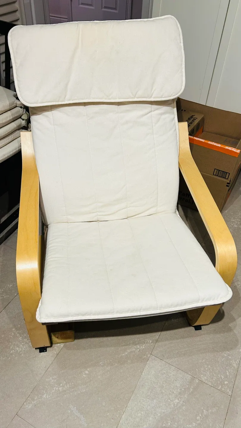 IKEA Poang Chair - Birch Veneer & Cream Cushion