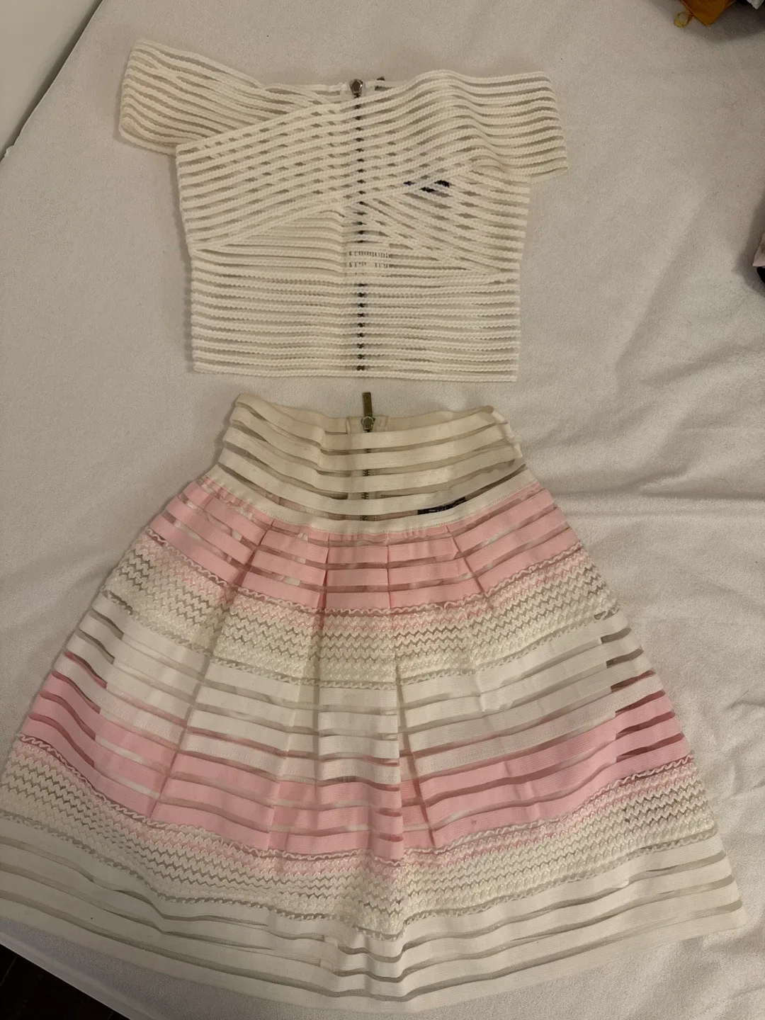 White & Pink Striped Two-Piece Set