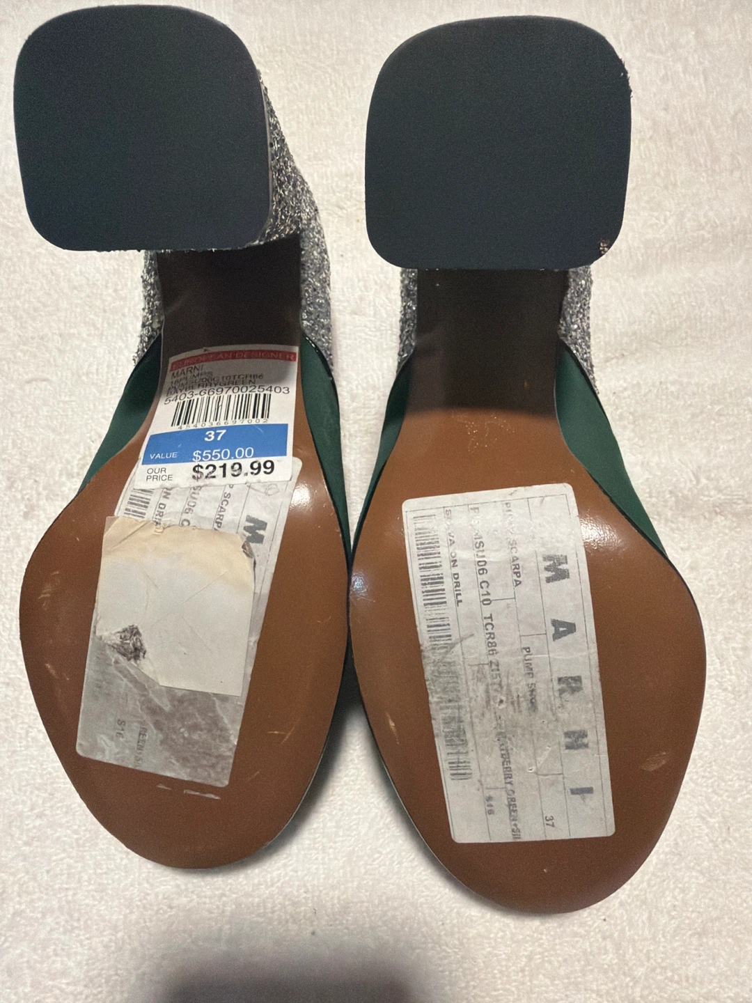 Marni Green & Silver Glitter Heels - Size 37 - photo 5