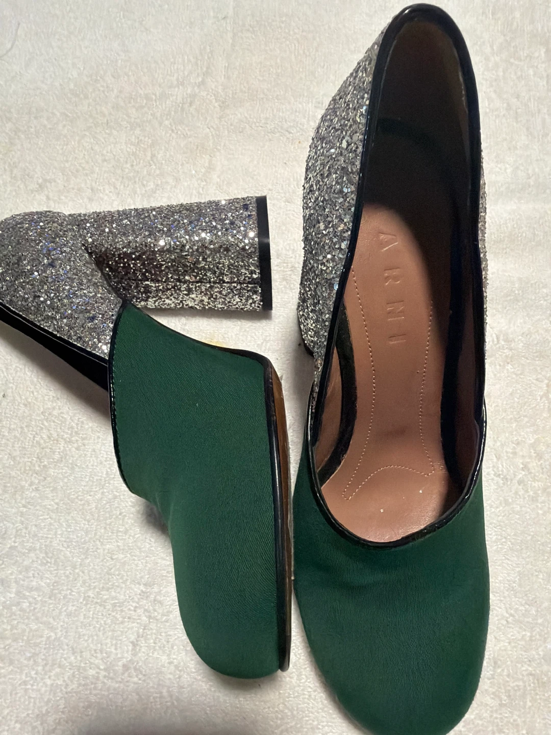 Marni Green & Silver Glitter Heels - Size 37