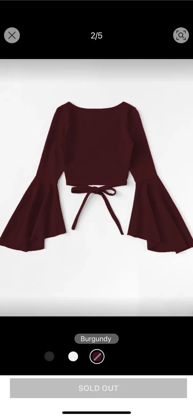 Burgundy Long Sleeve Crop Top