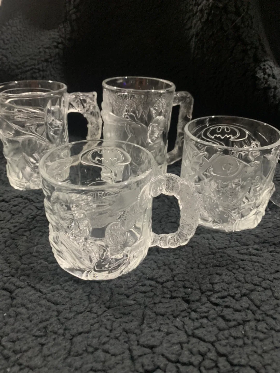 Vintage Batman & Villains Embossed Glass Mugs