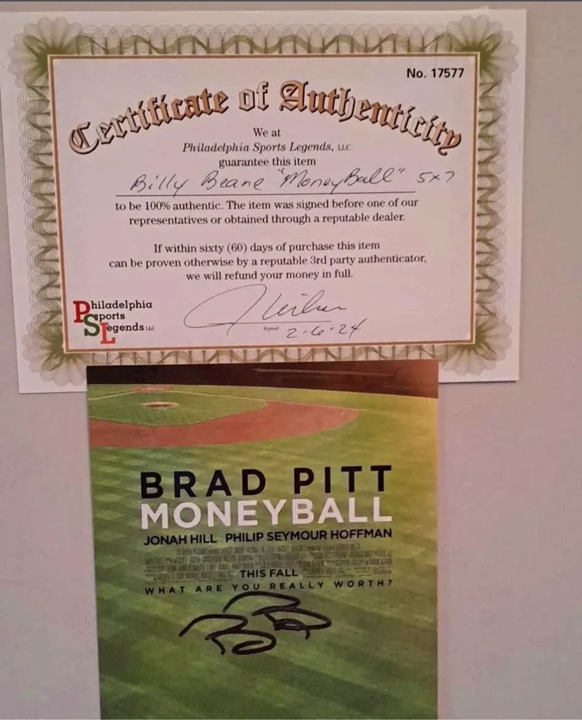 Signed Brad Pitt Moneyball Photo