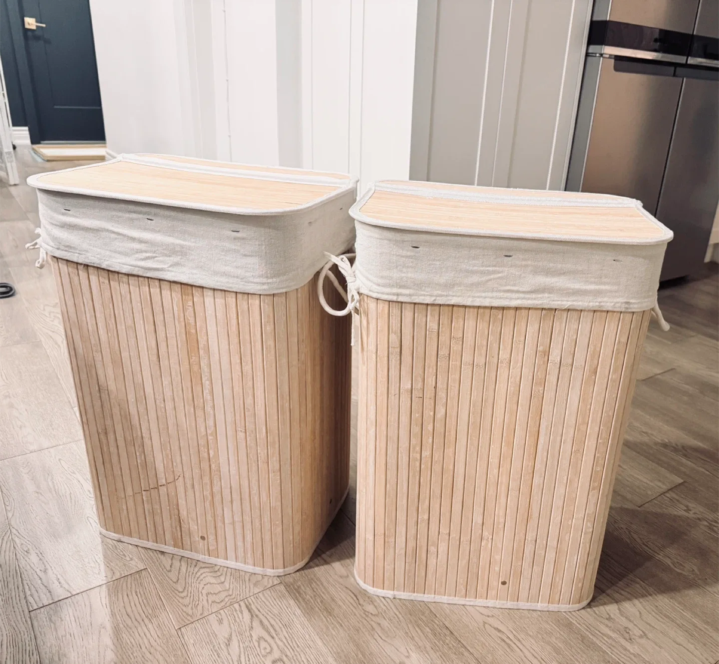 Bamboo Laundry Hampers with Lids - Set of 2
