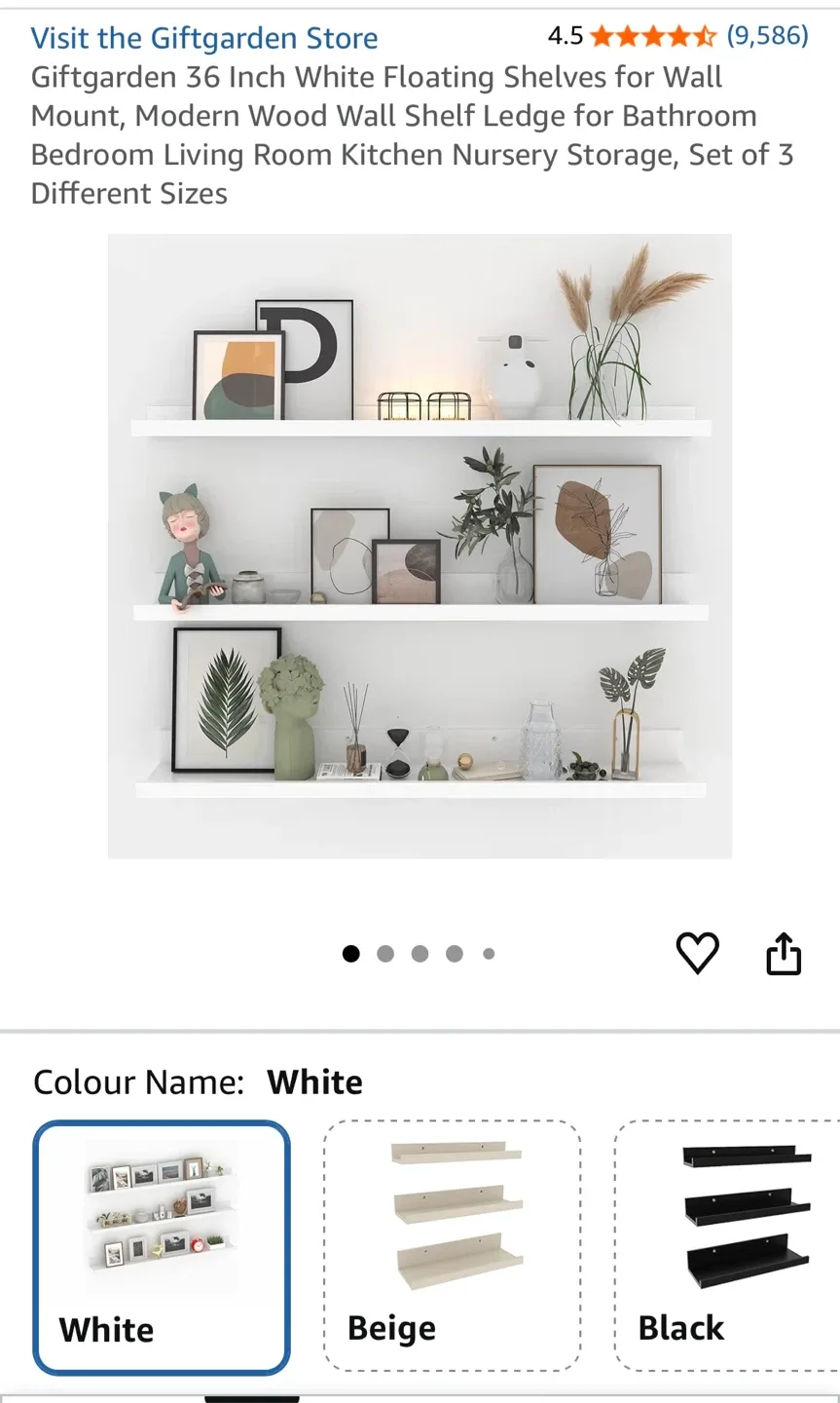 Giftgarden 36-Inch White Floating Shelves (Set of 3)