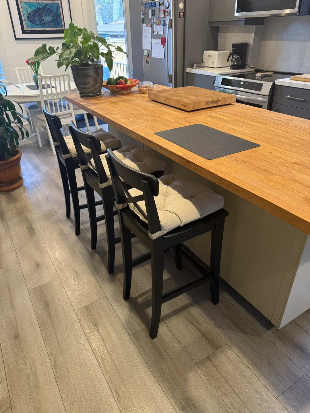 Set of 3 Black Bar Stool with Cushion