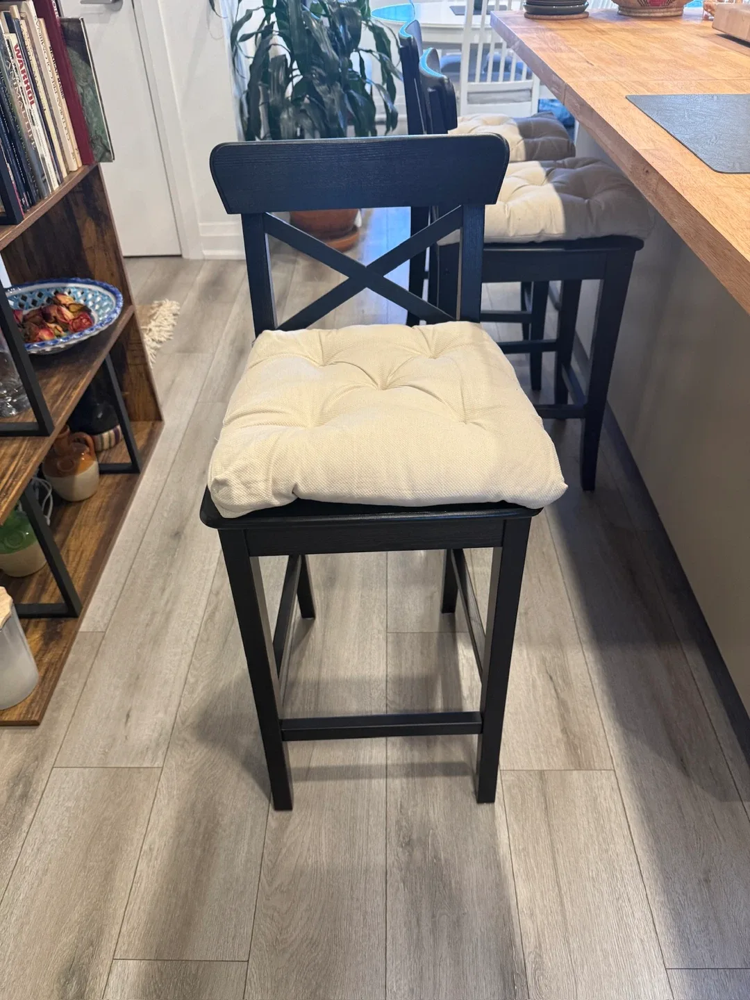 Set of 3 Black Bar Stool with Cushion image indicator(3)