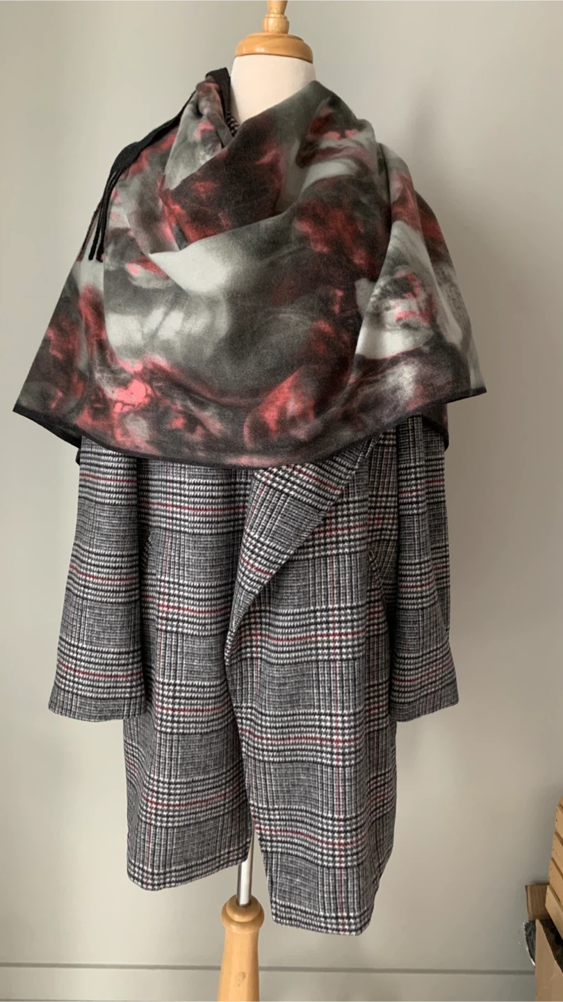 Cashmere Blend Floral Print Scarf - Grey, Pink, Black - photo 2