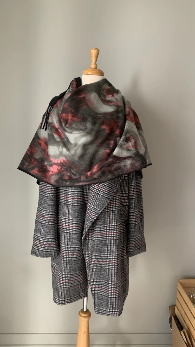 Cashmere Blend Floral Print Scarf - Grey, Pink, Black