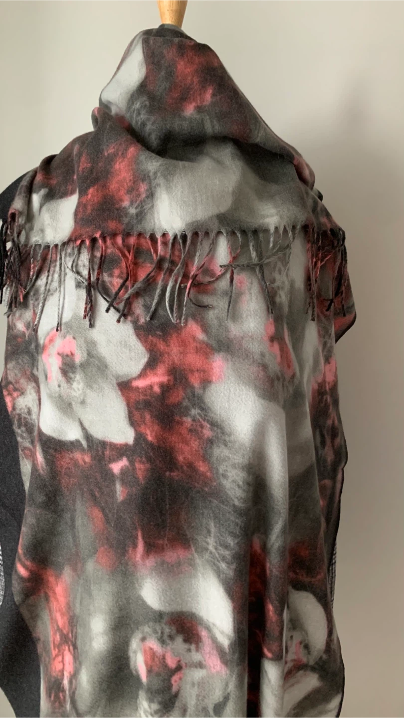 Cashmere Blend Floral Print Scarf - Grey, Pink, Black - photo 5