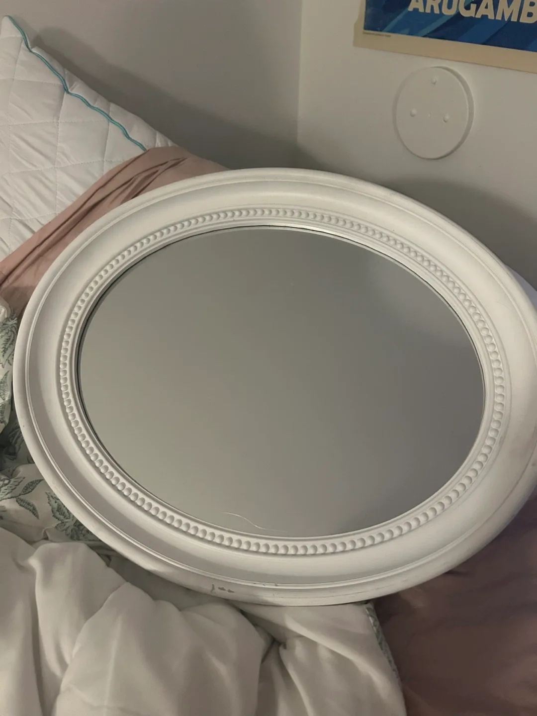White Framed Oval Mirror