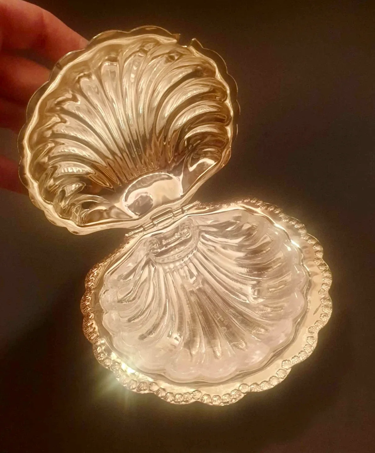 #Cleanout- Vintage Silver Clamshell Trinket Box image indicator(3)