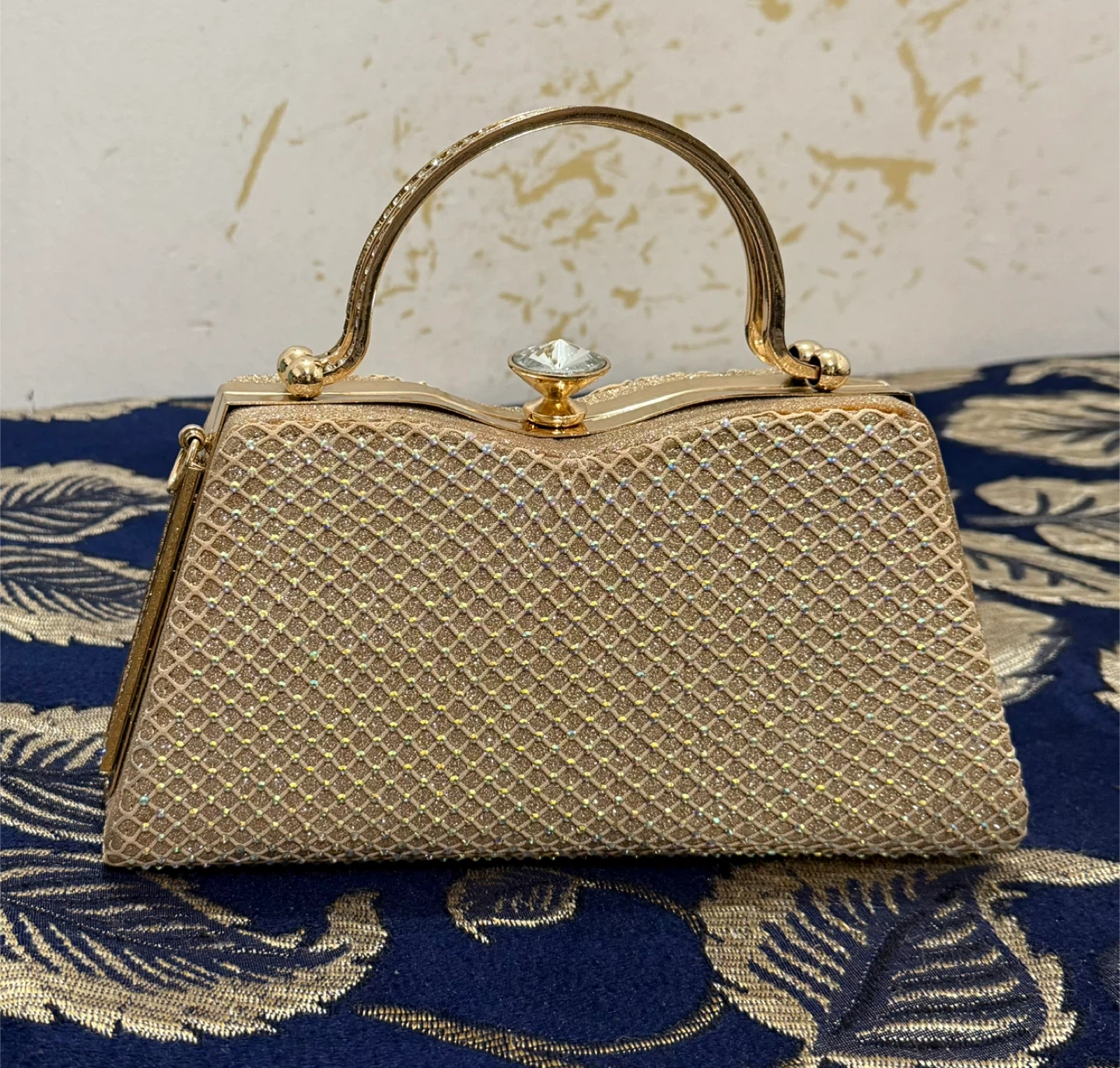 Gold Evening Clutch with Rhinestone Detail - photo 2
