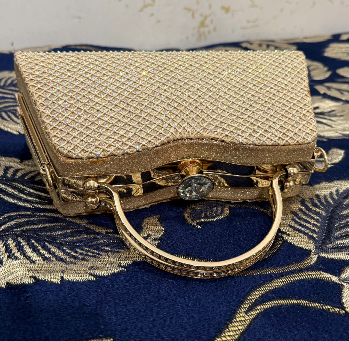 Gold Evening Clutch with Rhinestone Detail - photo 3