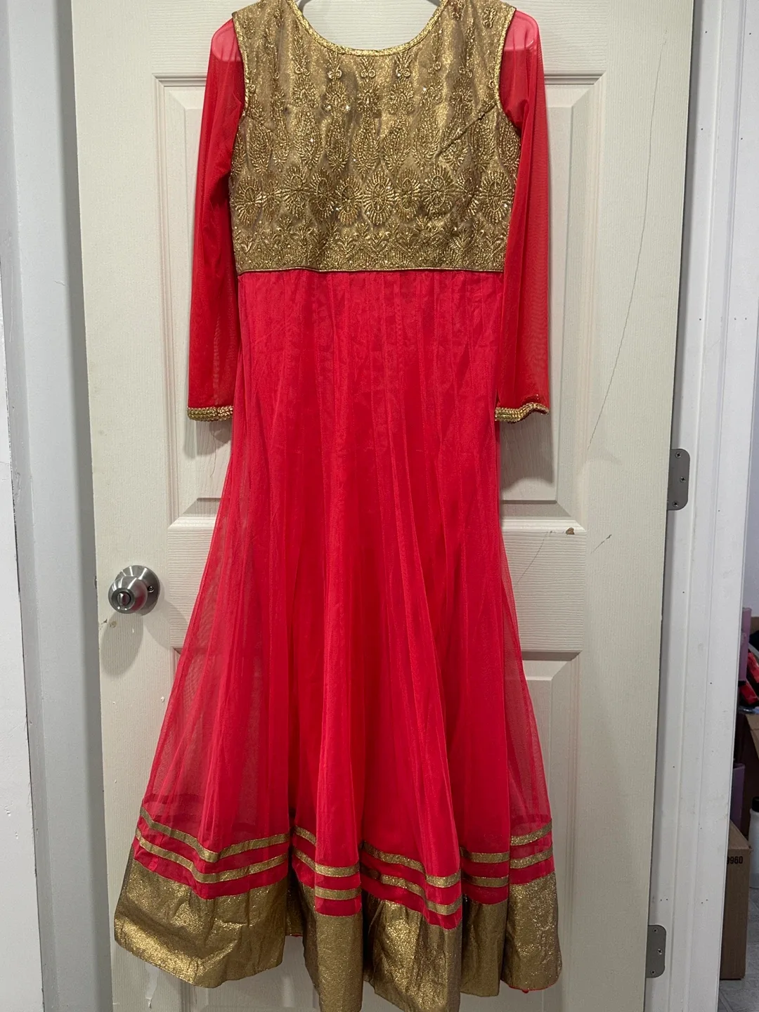 Red & Gold Anarkali Dress image indicator(3)