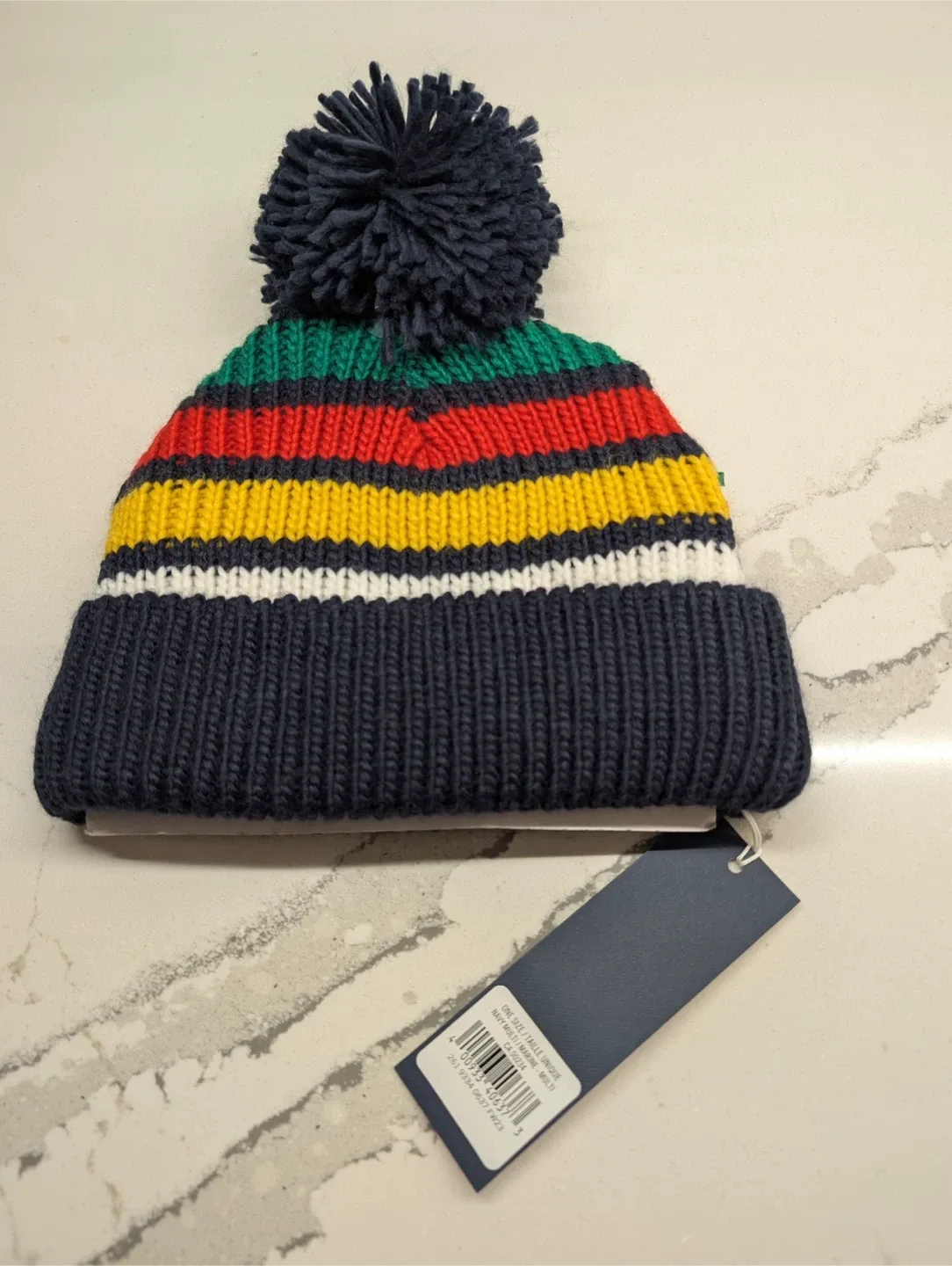 HB Stripes Navy Multi Pom Pom Beanie - New!