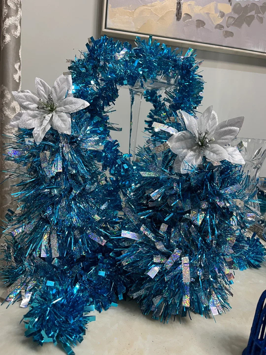 Blue Tinsel Christmas Tree Decorations