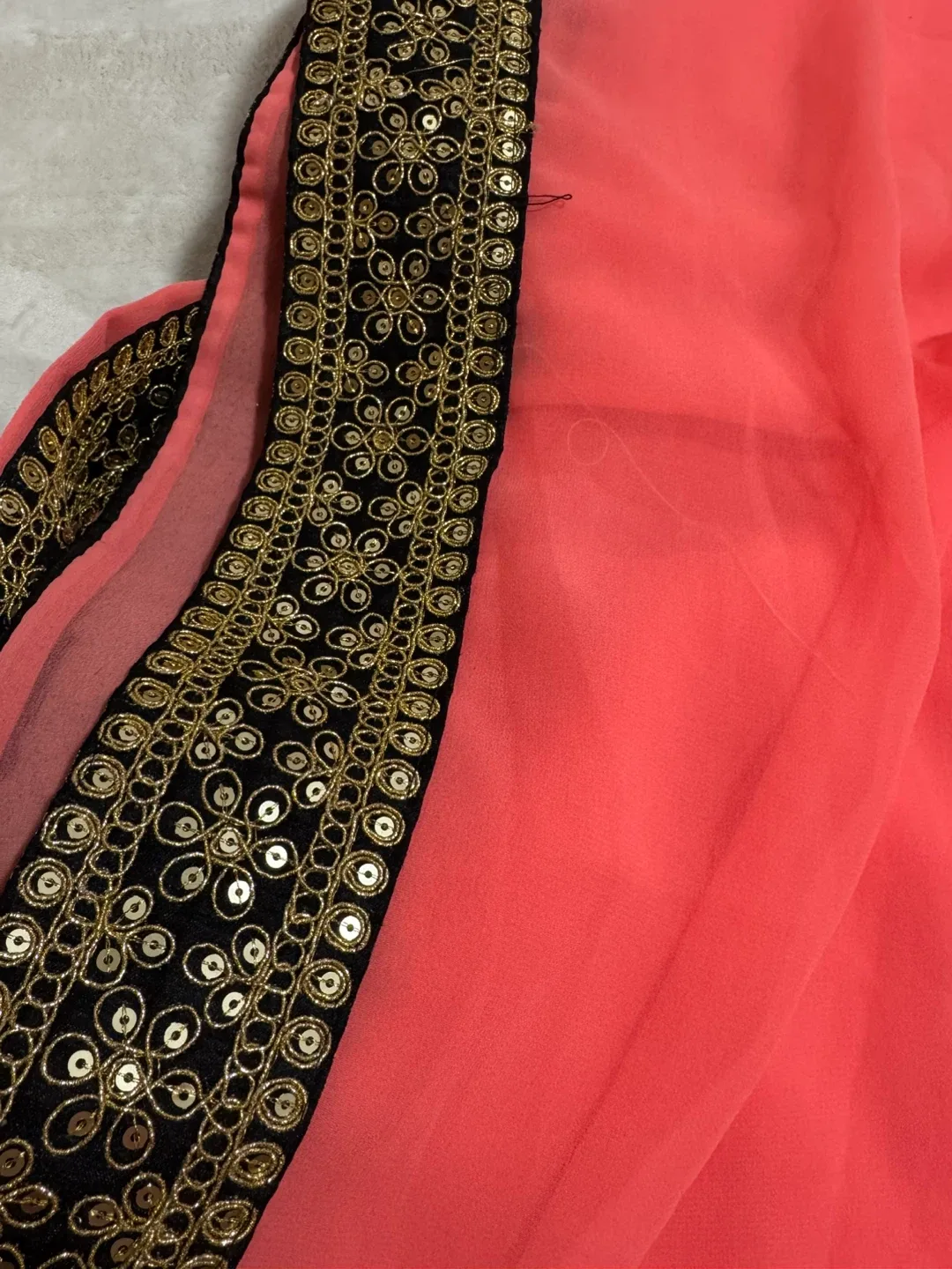 Pink Saree with Gold and Black Border image indicator(2)
