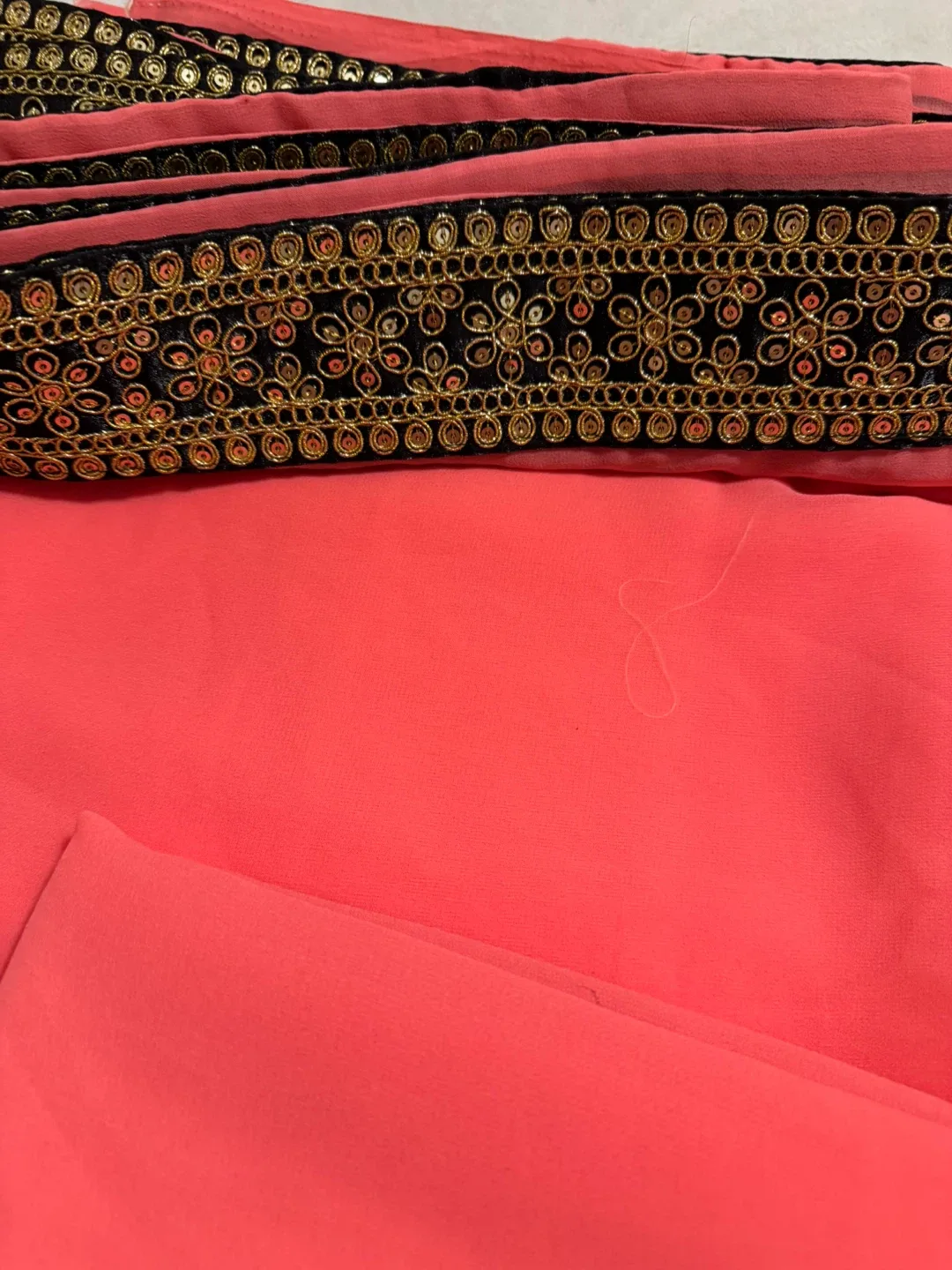 Pink Saree with Gold and Black Border image indicator(5)