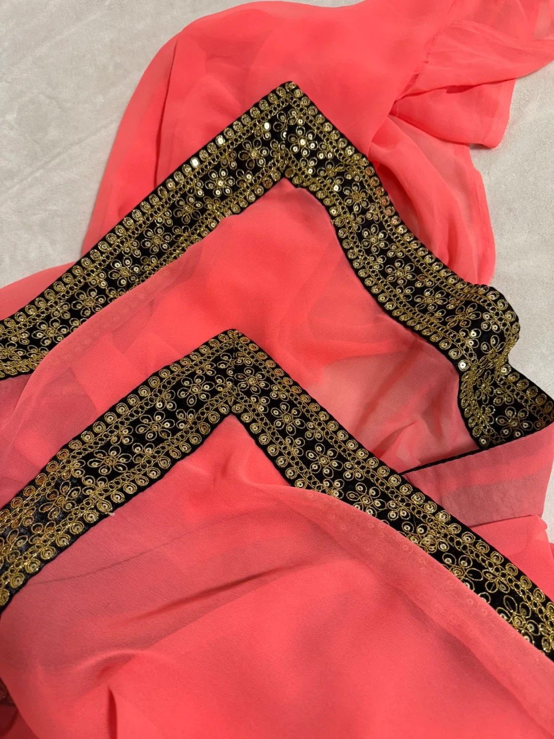 Pink Saree with Gold and Black Border image indicator(3)