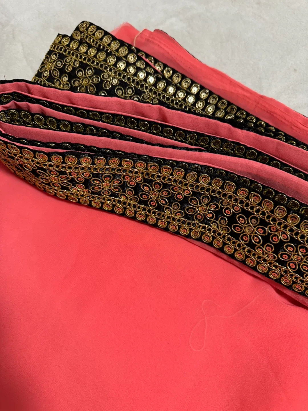 Pink Saree with Gold and Black Border image indicator(6)