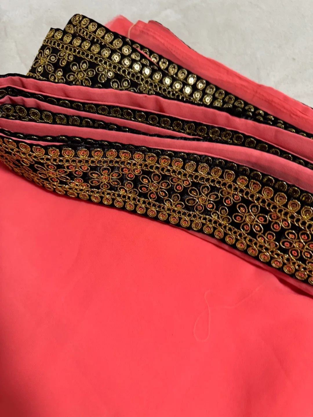 Pink Saree with Gold and Black Border image indicator(8)