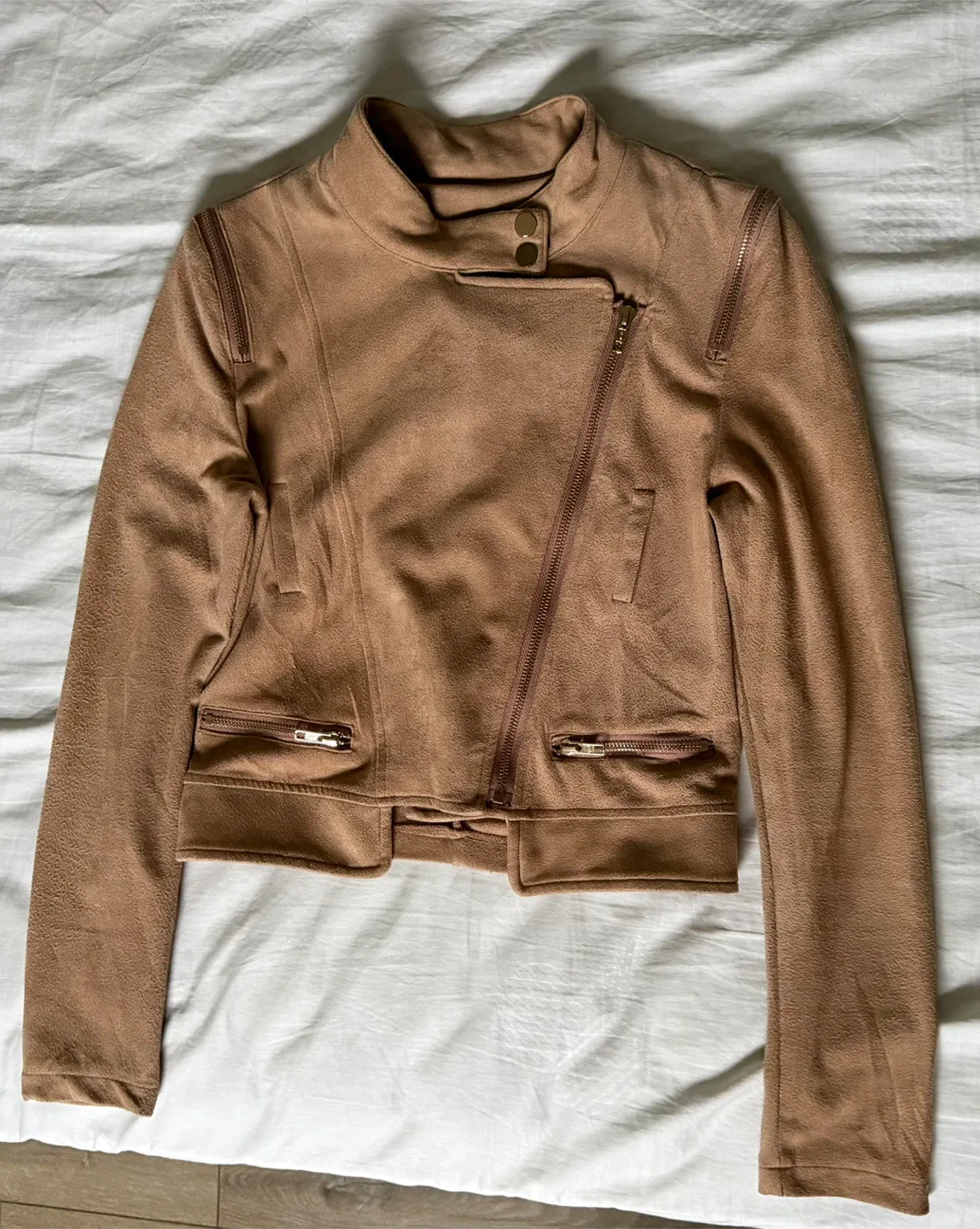 Tan Suede-like Moto Jacket