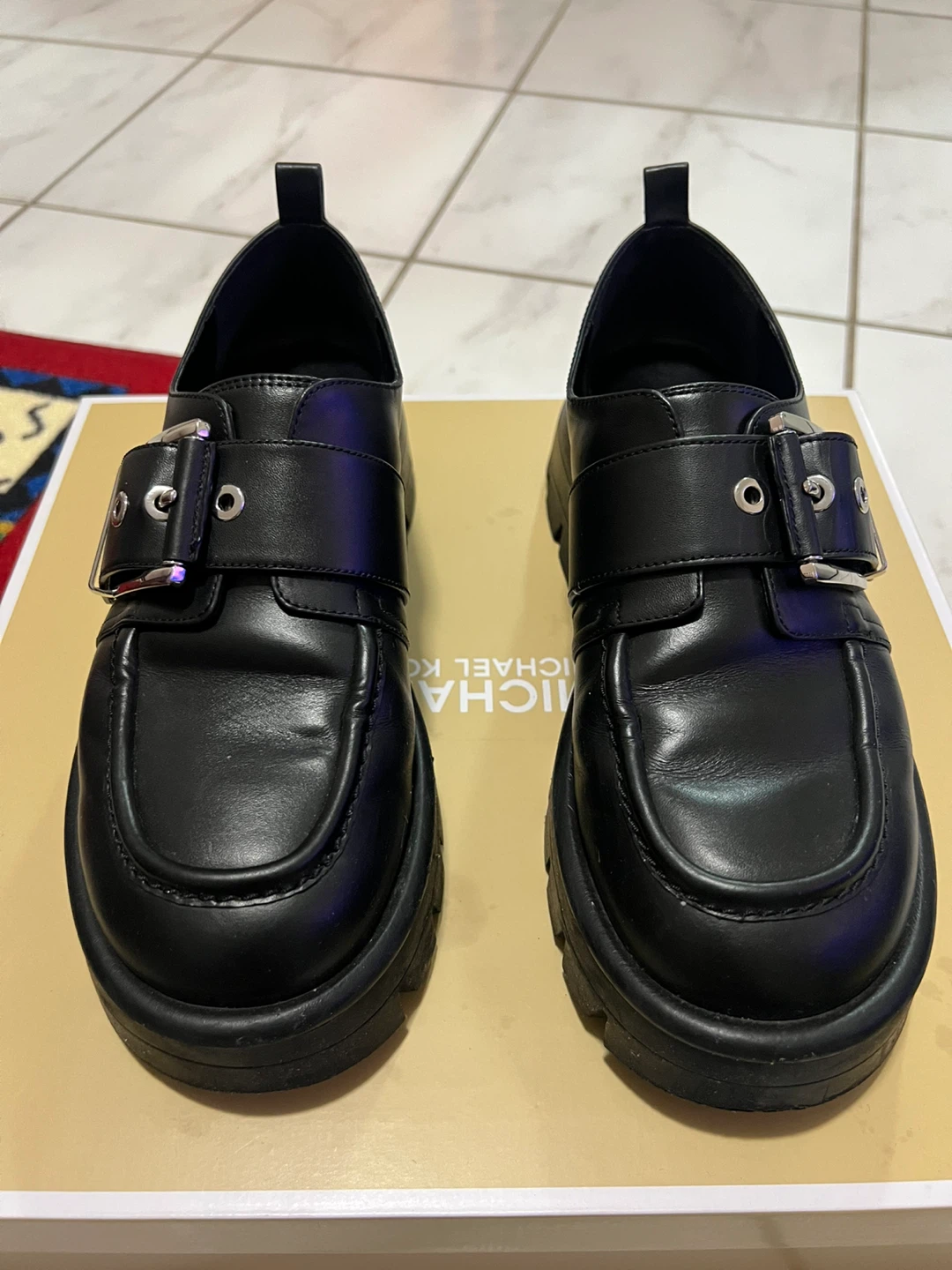 Michael Kors Black Leather Lug Sole Loafers - photo 2