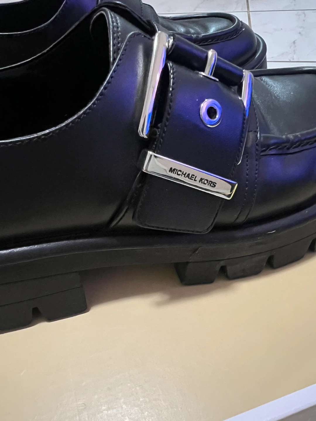 Michael Kors Black Leather Lug Sole Loafers - photo 3