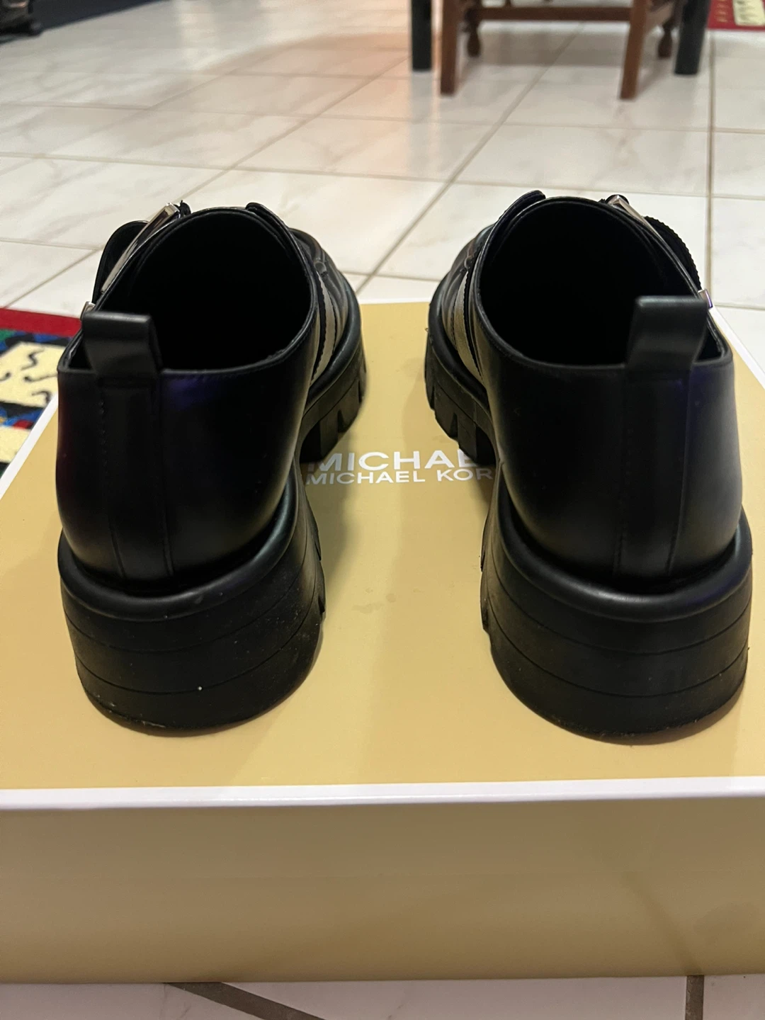 Michael Kors Black Leather Lug Sole Loafers - photo 4