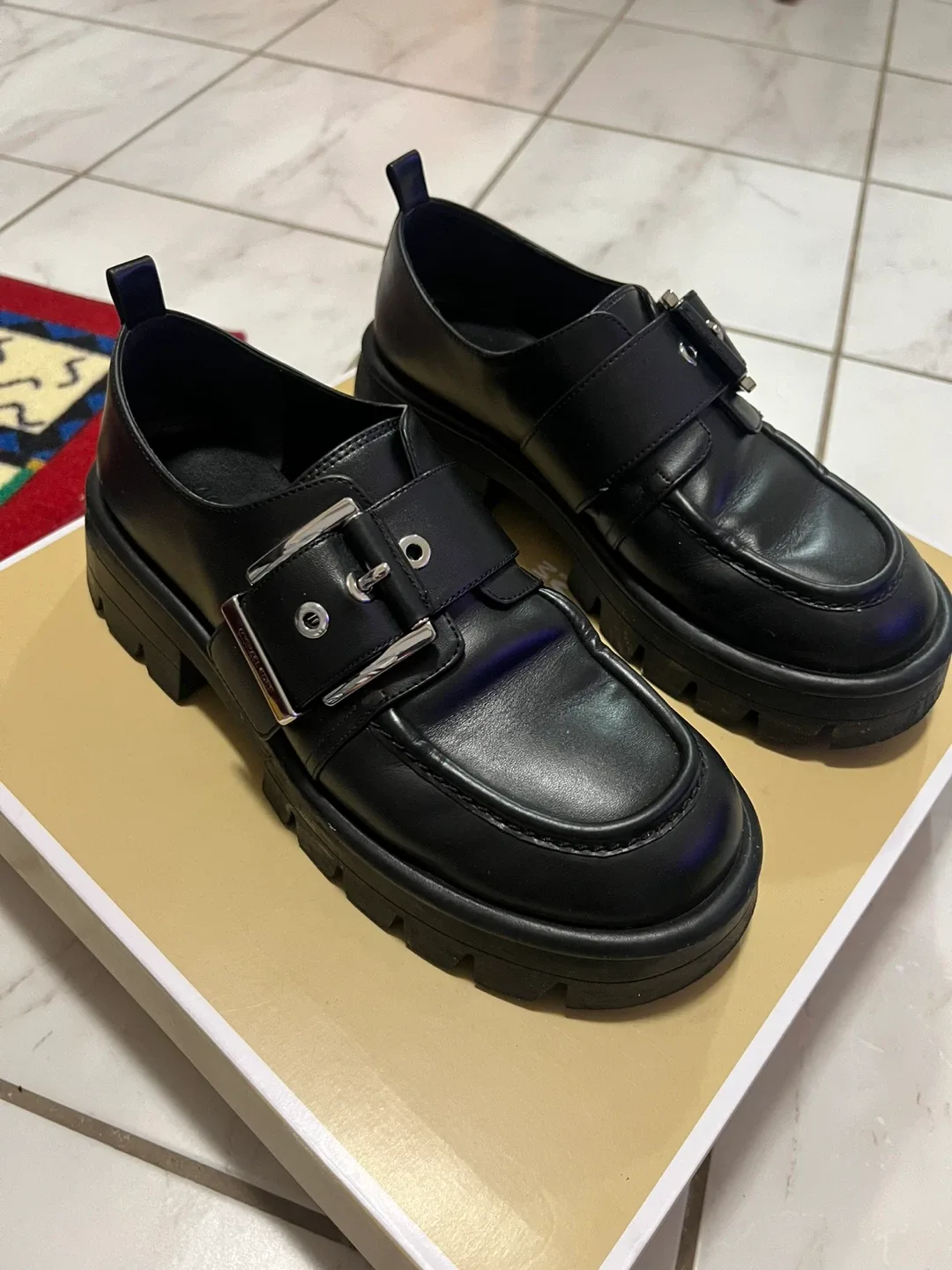 Michael Kors Black Leather Lug Sole Loafers