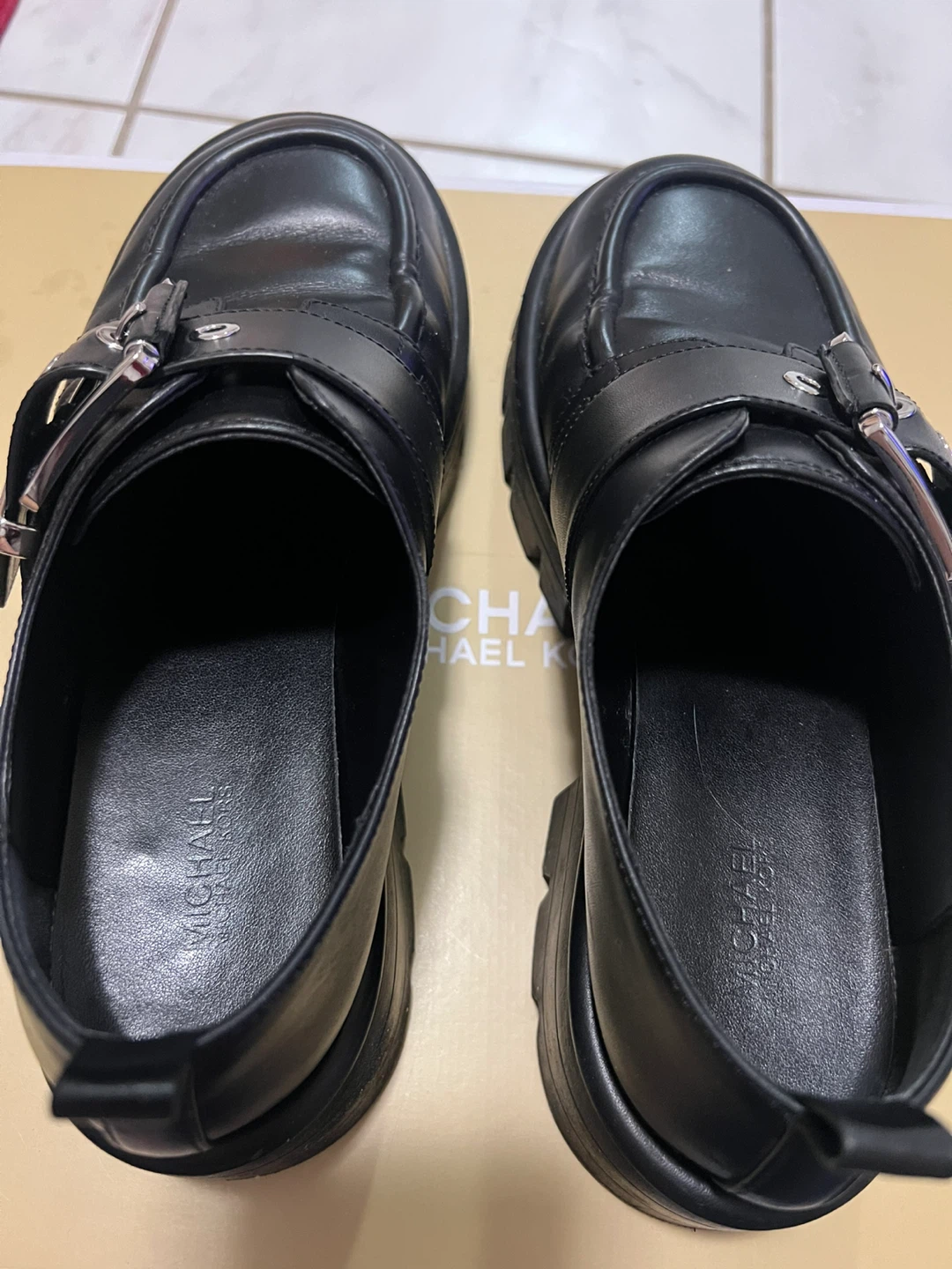 Michael Kors Black Leather Lug Sole Loafers - photo 5