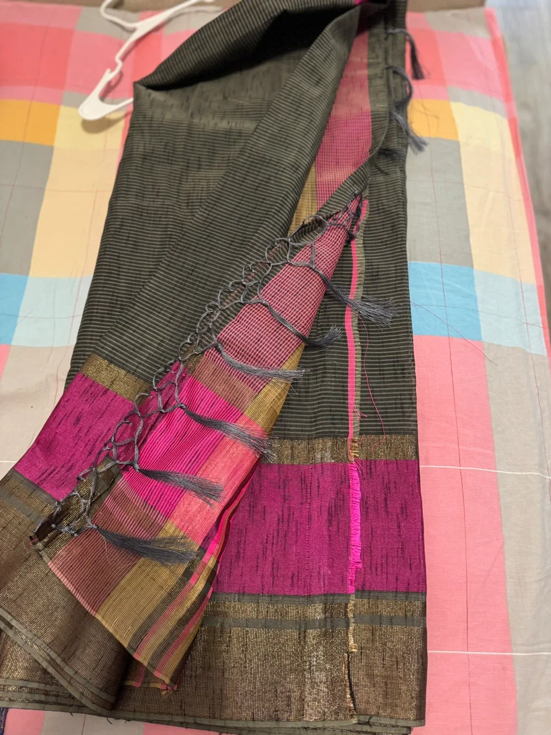 Striped Grey & Pink Saree