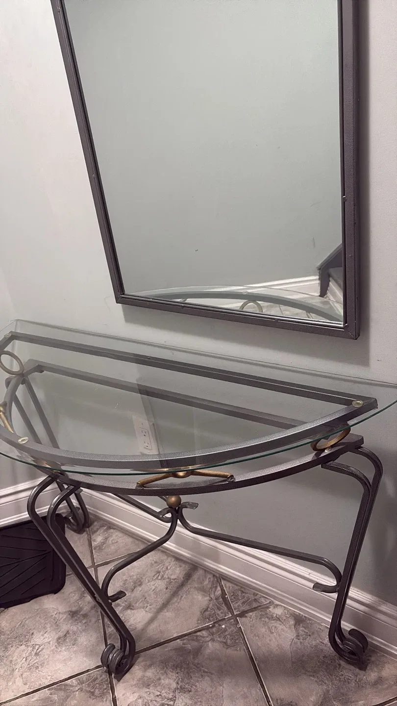 Glass Top Console Table with Mirror