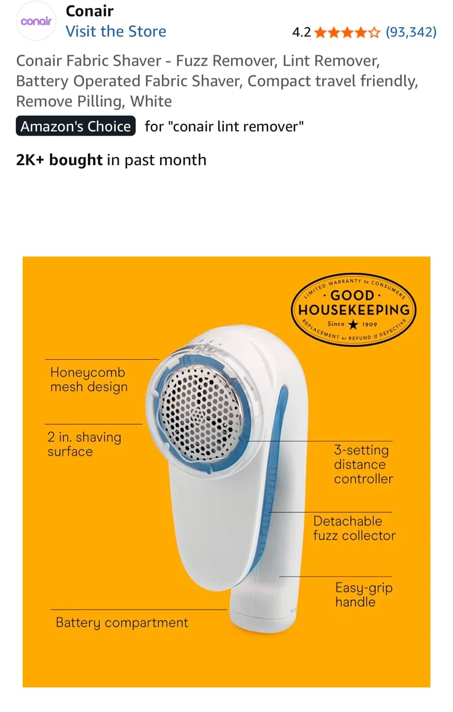 Conair Fabric Shaver - Fuzz Remover, Lint Remover image indicator(2)