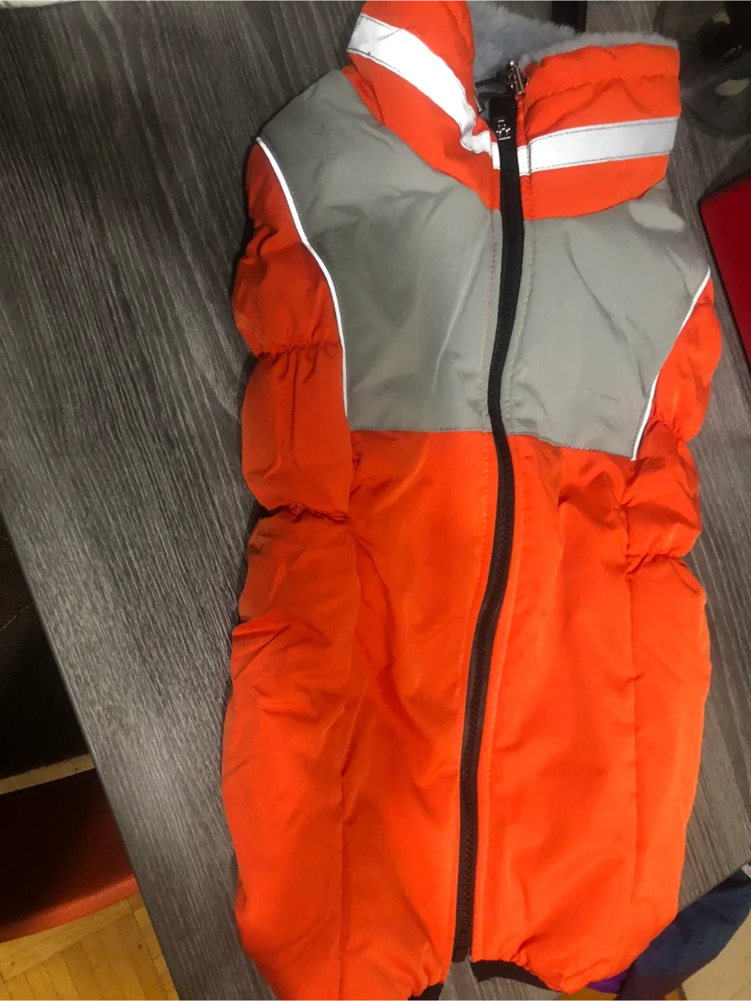 NEW-Orange & Grey Dog Puffer Vest-LARGE