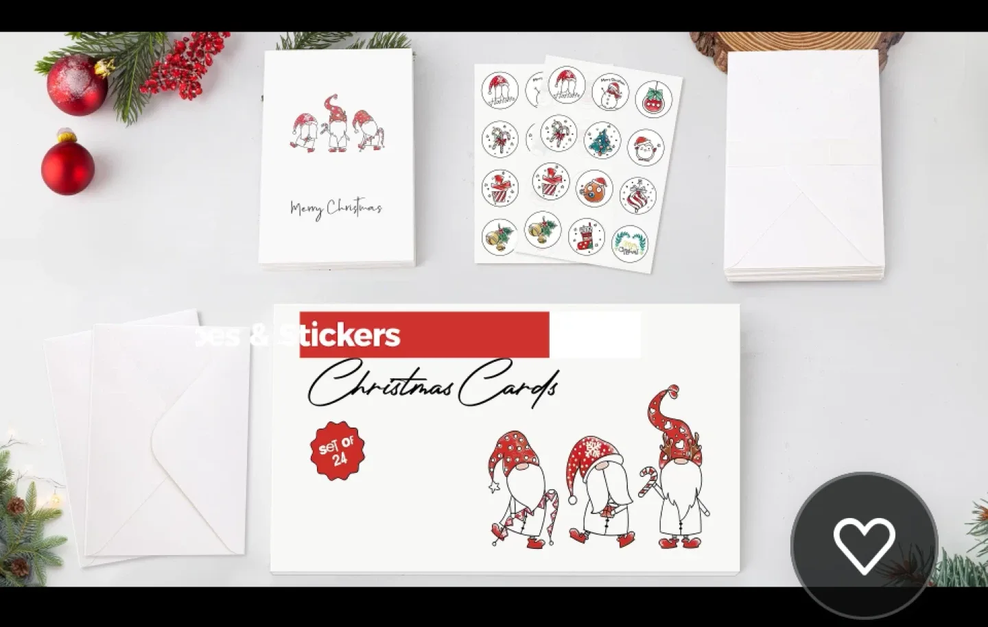 Christmas Cards Set of 24 with Stickers