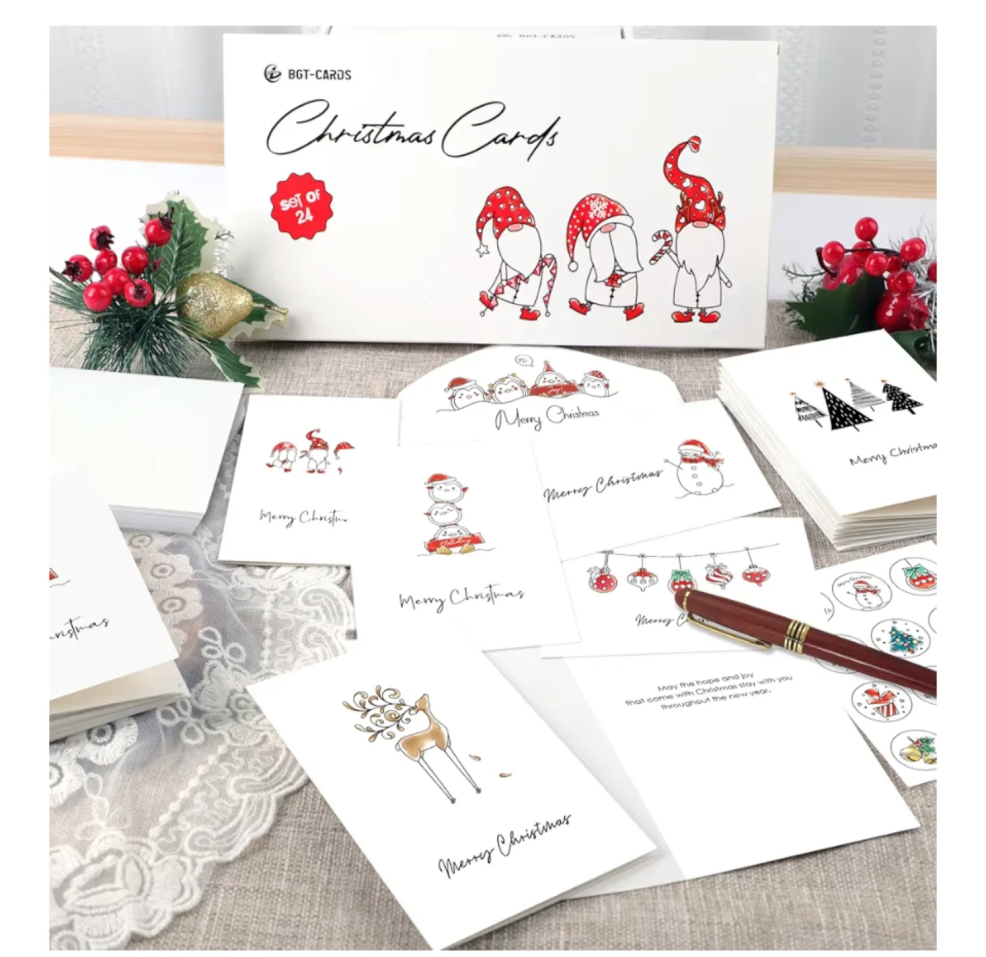Christmas Cards Set of 24 with Stickers image indicator(3)
