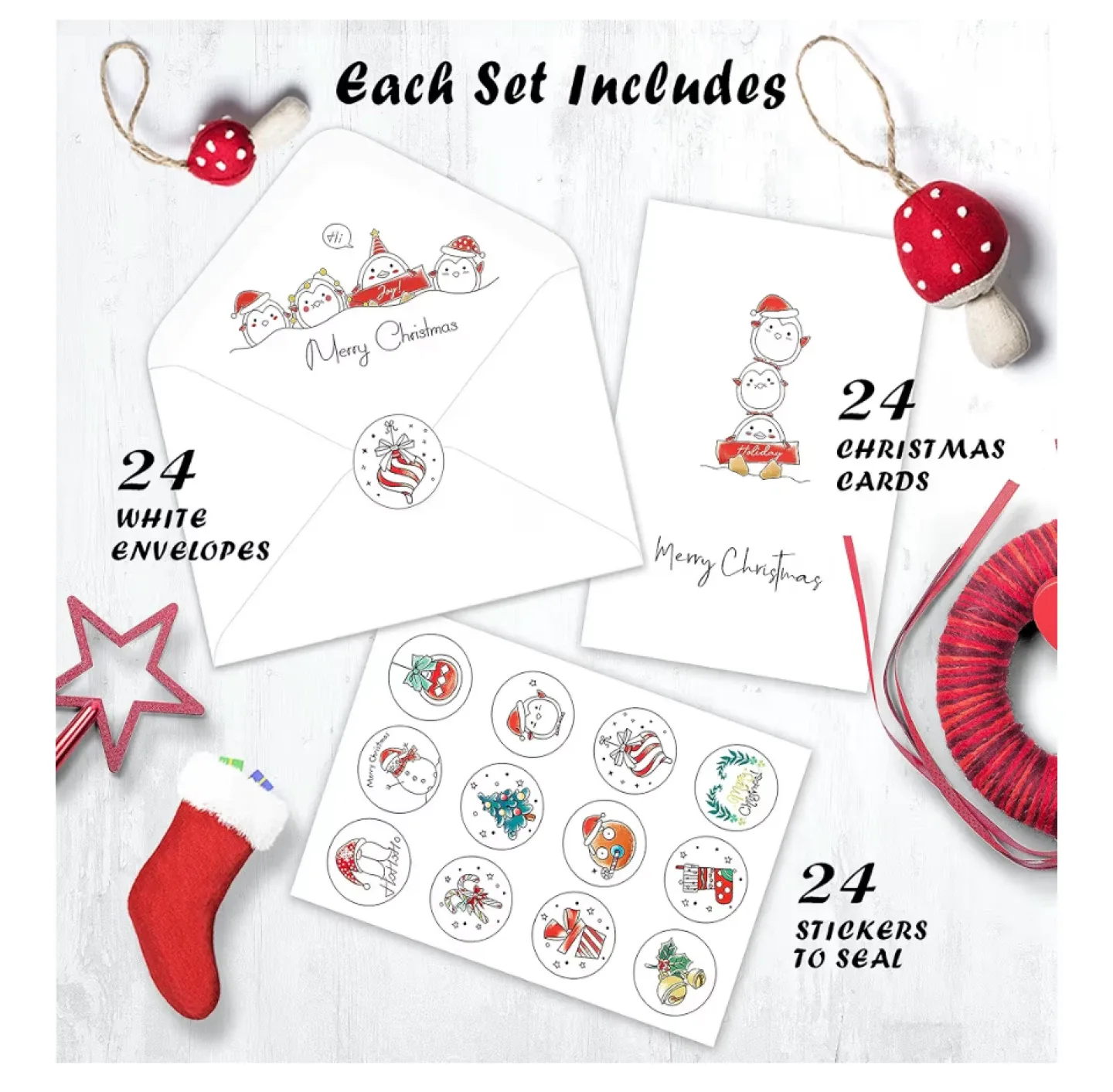 Christmas Cards Set of 24 with Stickers image indicator(5)