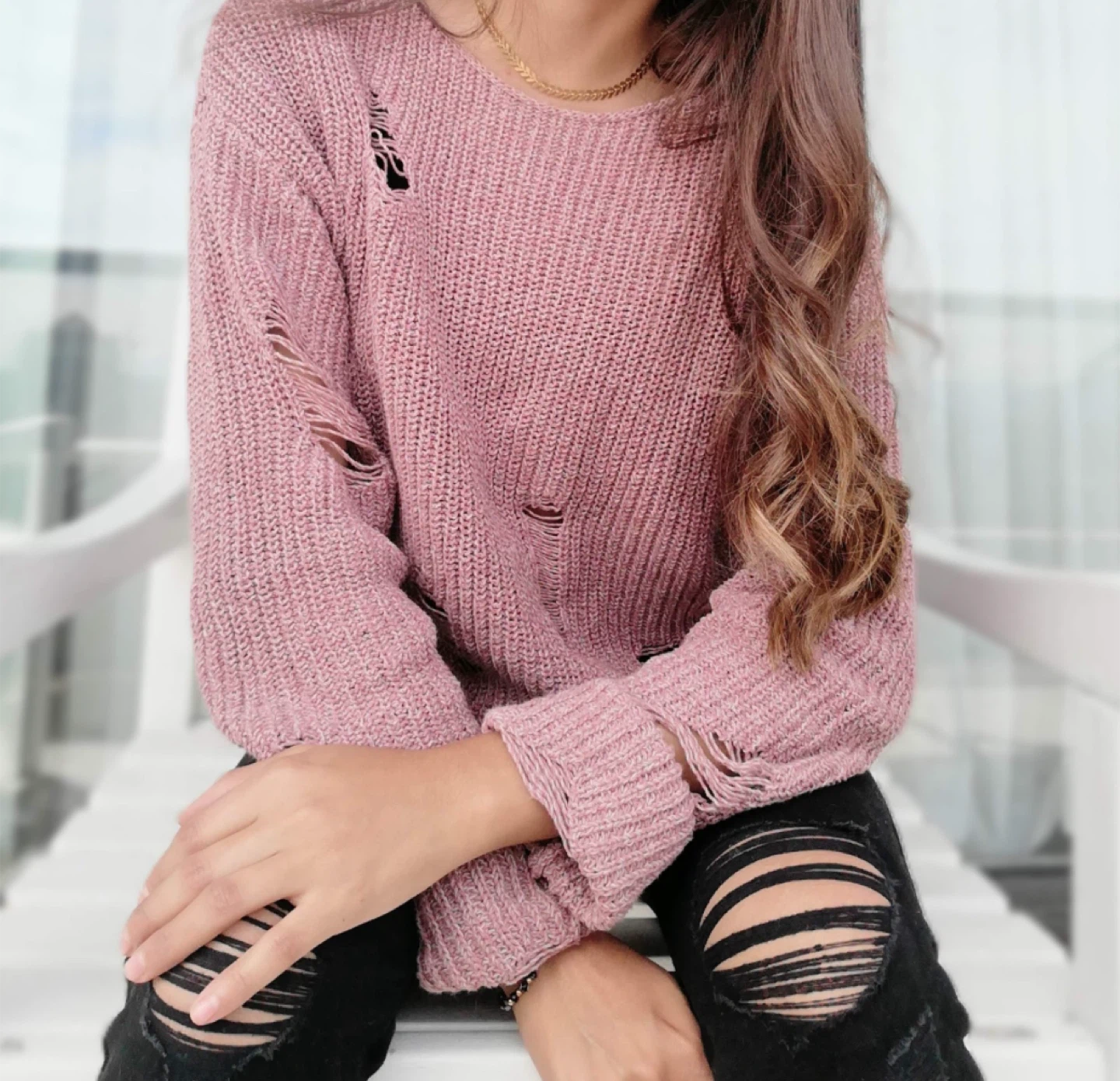 H&M Divided Pink Distressed Sweater - XS - photo 4