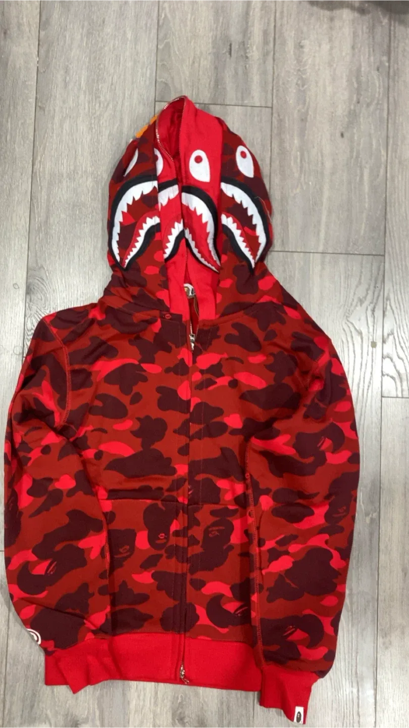 BAPE Red Camo Shark Hoodie