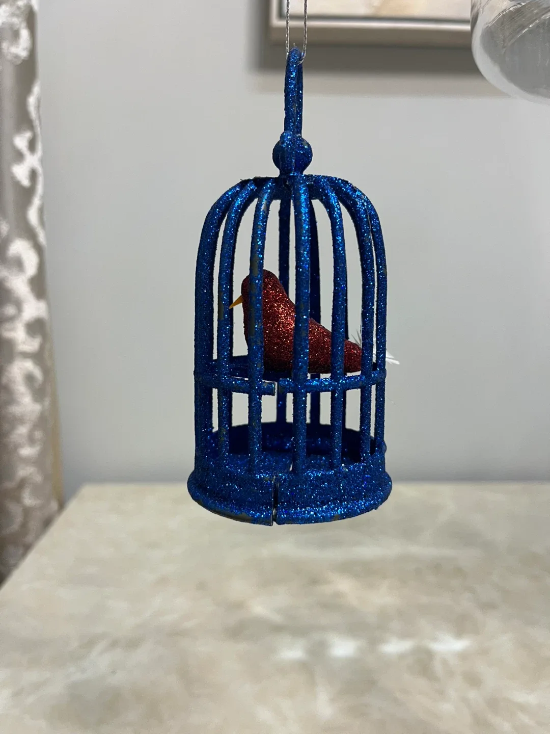 Blue Glitter Birdcage Ornament