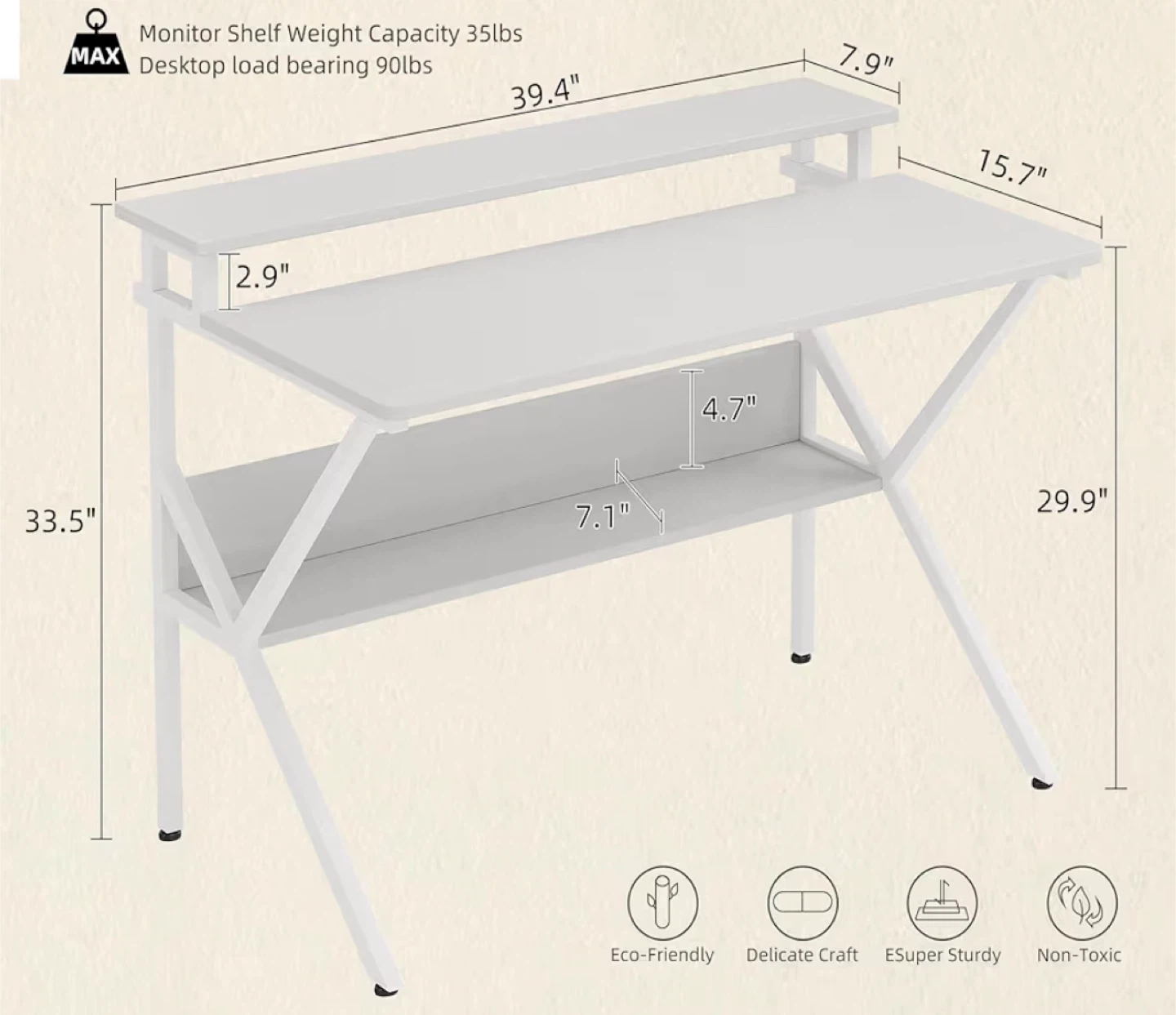 Home Office Desk with Shelves - 39 inch - photo 3