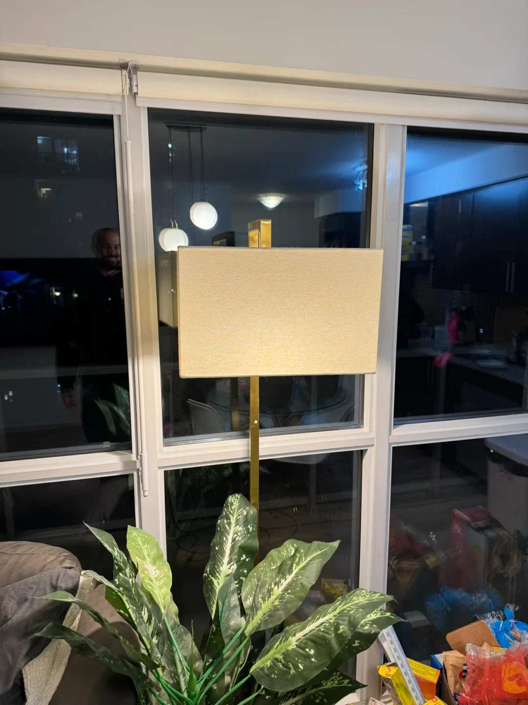 Rectangular Floor Lamp - Beige Shade, Gold Stand