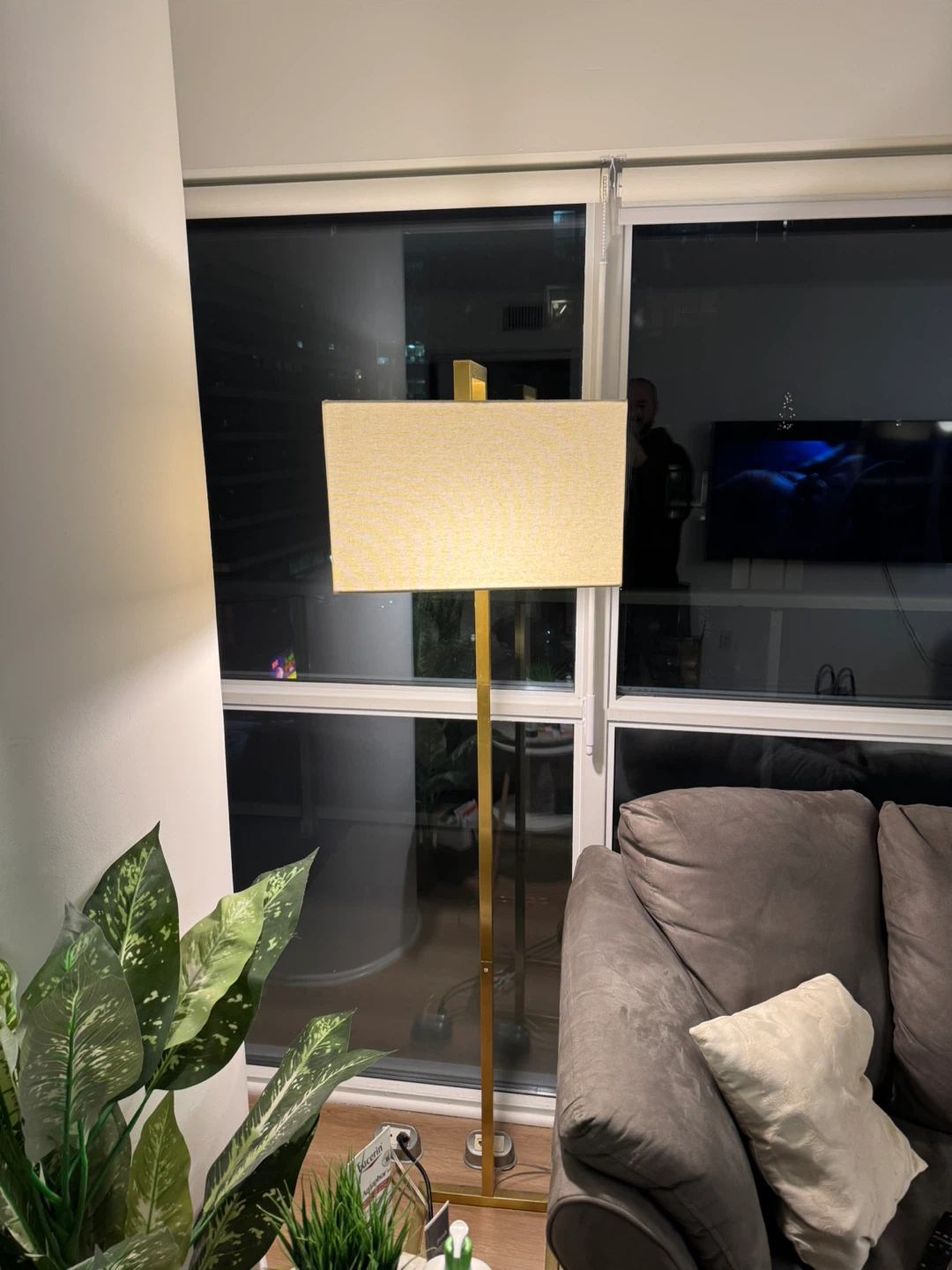 Rectangular Floor Lamp - Beige Shade, Gold Stand - photo 2