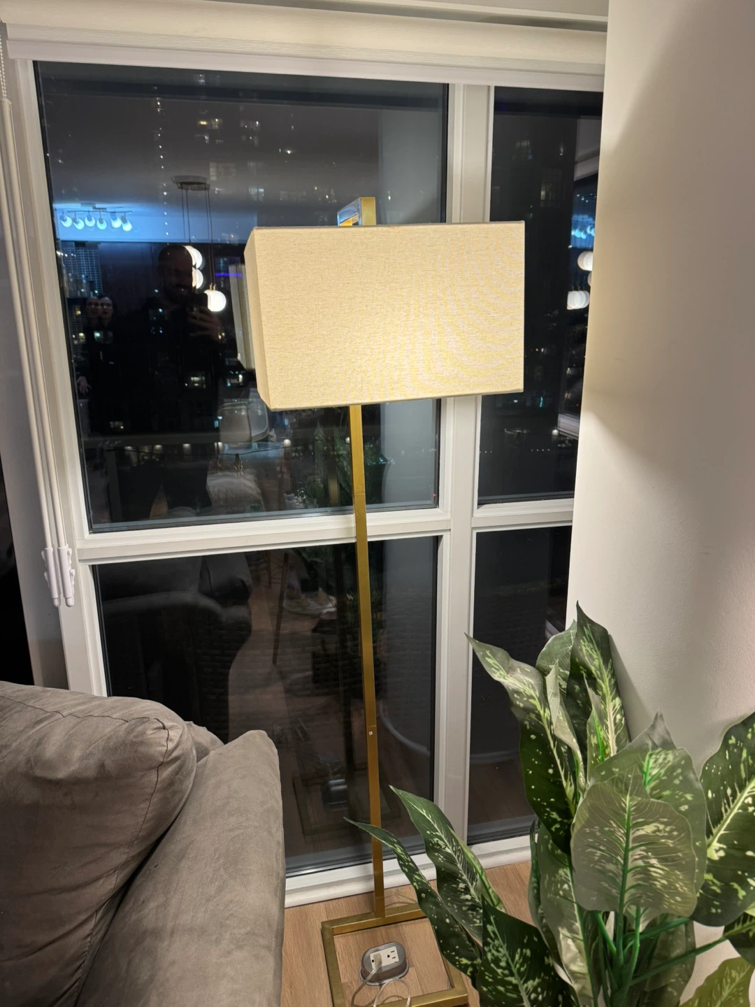 Rectangular Floor Lamp - Beige Shade, Gold Stand - photo 3